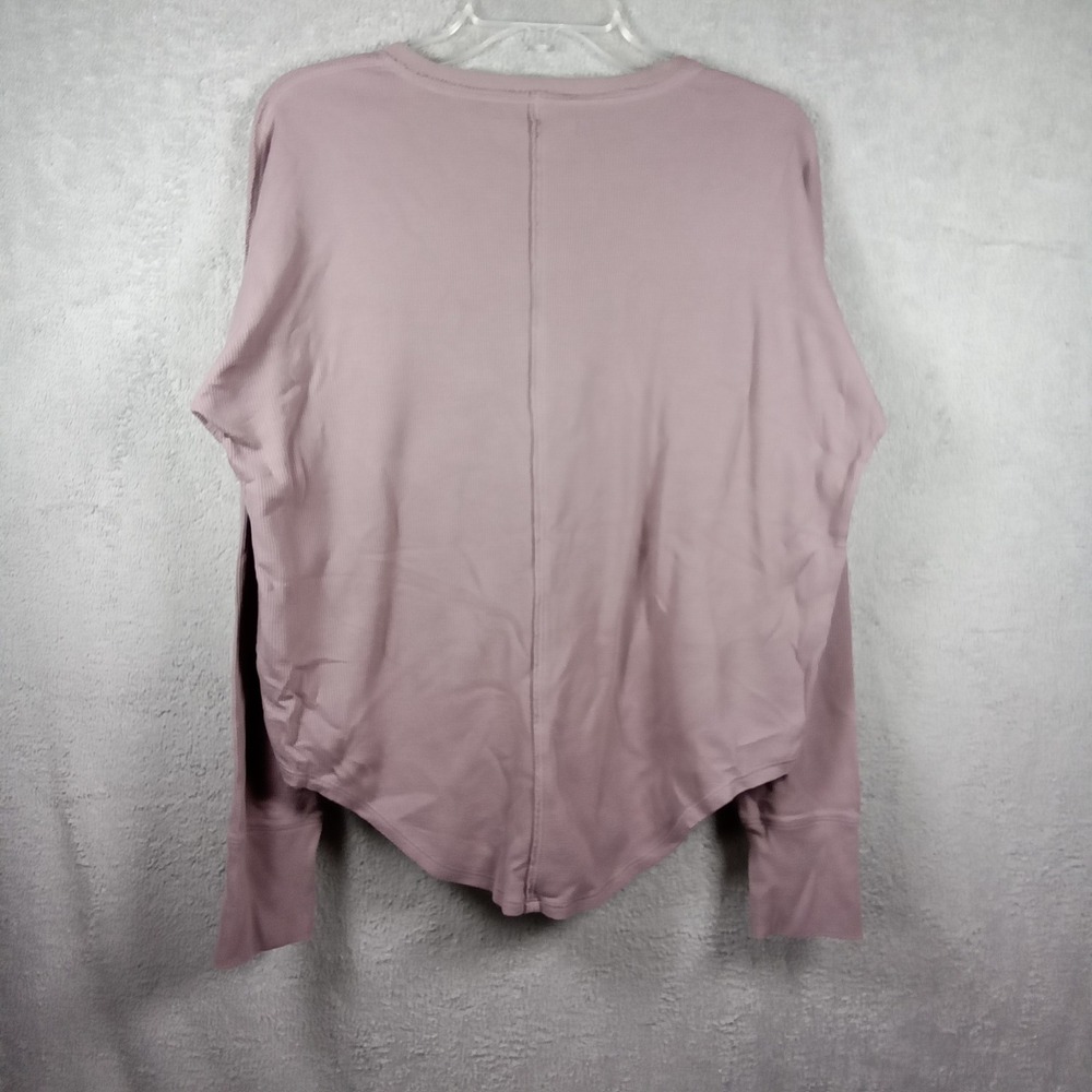 Calvin Klein Jeans Womens L Dusty Mauve Waffle Knit Thermal V-Neck Top Oversized - Picture 4 of 7